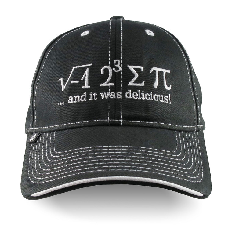 I Ate Some Pi And It Was Delicious Humorous Math Pun White Embroidery on an Adjustable Black Mid Profile Structured Baseball Cap