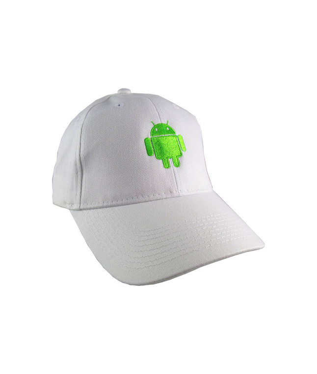 Android Technology Robot Icon Humorous Geek Neon Green Embroidery Design Adjustable White Structured Baseball Cap with Option to Personalize
