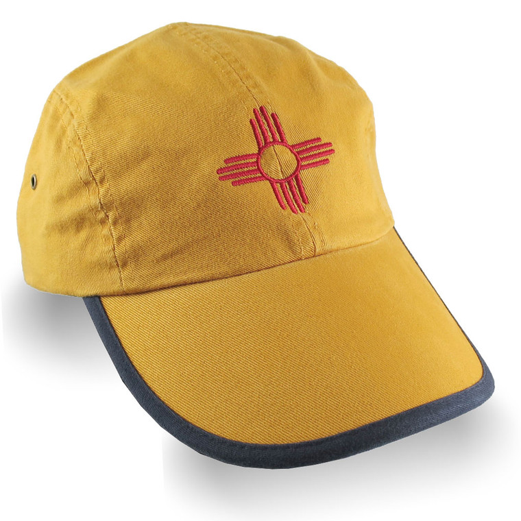 New Mexico State Flag Symbol Red Embroidery Design on an Adjustable Mango Yellow Unstructured Classic Low Profile Polo Style Cap