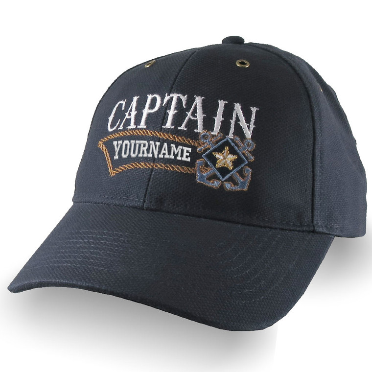 Nautical Star Crossed Anchors Boat Captain and Crew Personalized Embroidery Adjustable Navy Blue Structured Baseball Cap with Options