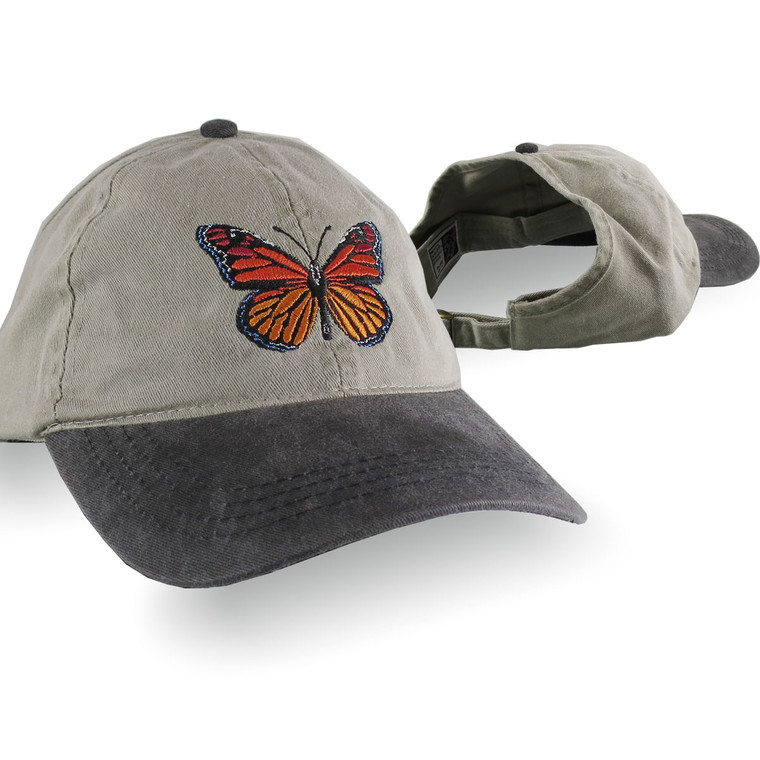 Monarch Butterfly Embroidery Design on an Adjustable Unstructured Ponytail Hairdo Women Open Fashion Low Profile Baseball Cap
