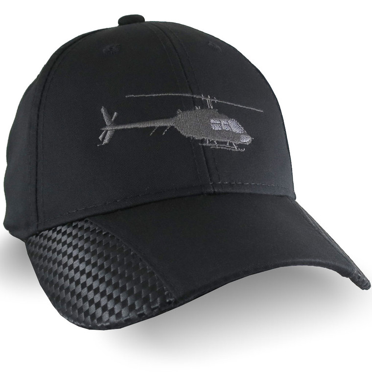 Helicopter Embroidery on Adjustable Structured Full Fit Classic Black Carbon Fiber Style Trimmed Baseball Cap with Personalization Options