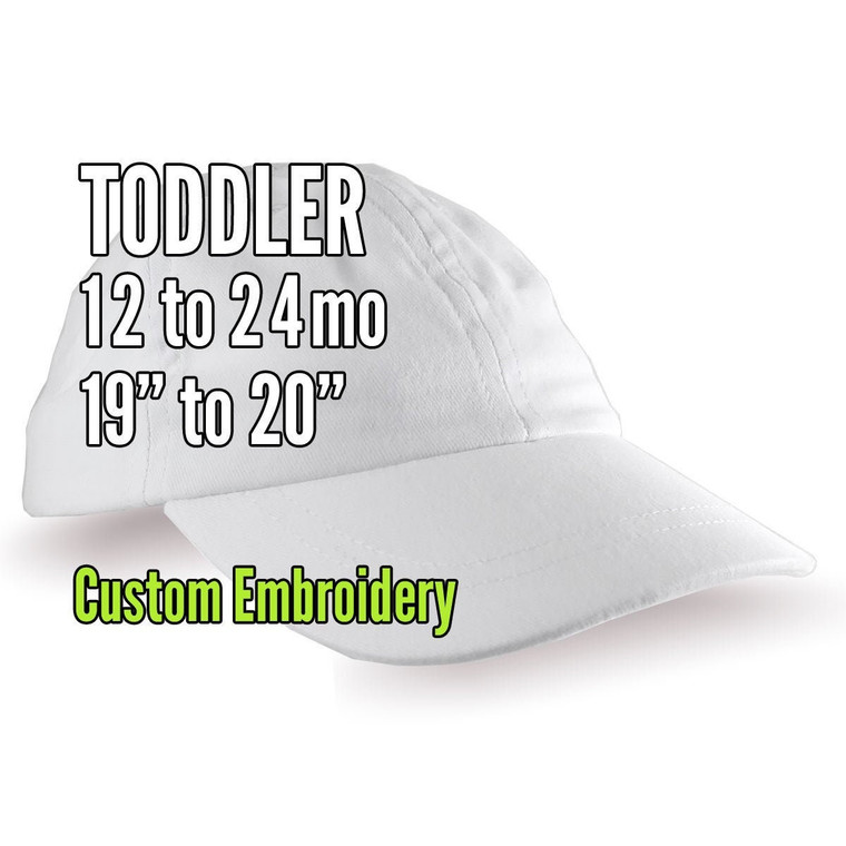 Toddler Size 12 to 24mo on a White Unstructured Low Profile Cap with Option for Custom Personalized Front Embroidery Decoration