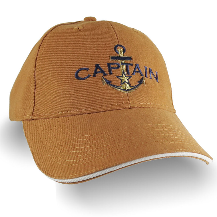 Personalized Captain Star Anchor Embroidery on an Adjustable Burnt Orange Structured Fashion Baseball Cap Options to Personalize Side Back