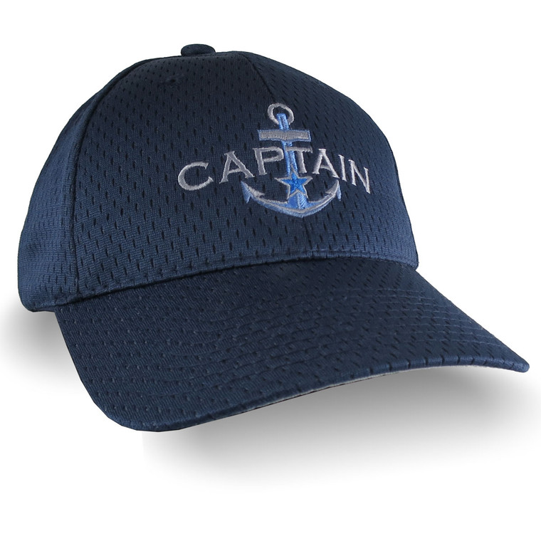 A Boat Captain Nautical Star Anchor Embroidery on an Adjustable Sporty Navy Blue Structured Baseball Cap with Personalization Options