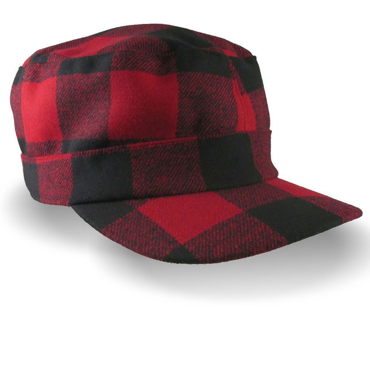 Blank, Custom, or Personalized Embroidery on a Red Buffalo Check Plaid Unstructured Fashion Military Cadet Cap Full Fit Lumberjack Style