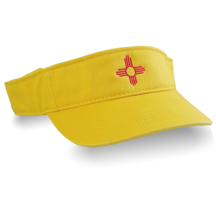 New Mexico State Flag Zia Embroidery on an Adjustable Yellow Cotton Visor Cap