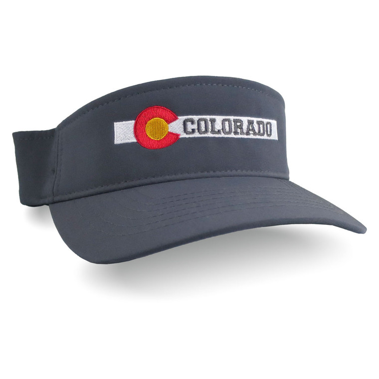 Colorado State Flag Embroidery on a Sporty Adjustable Charcoal Grey Sun Visor Cap