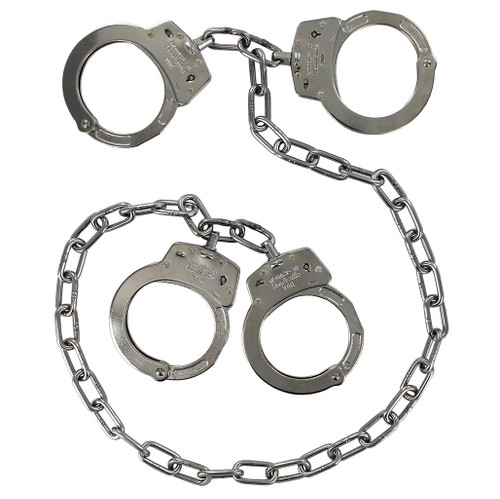2 Yuil Model Y-001 Oversized Nickel Plated Steel Handcuffs at each position. 4 special high security Yuil keys included. Weighs 26 ounces.