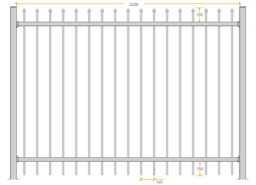 2.1m high x 2.4m Aluminium Crimped Top Security Fence Panel, Powder Coated Black 2.1m high x 2.4m Aluminium Crimped Top Security Fence Panel, Powder Coated Black