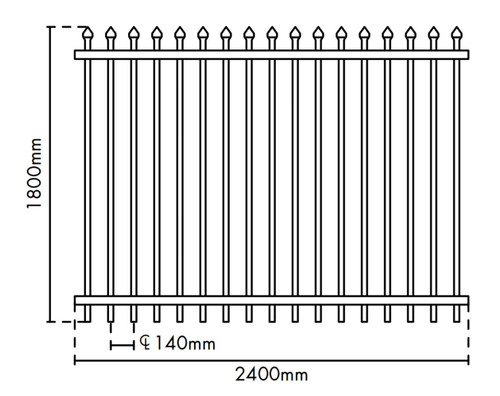 1.8m high x 2.4m Steel Security Fence Panel, Powder Coated Black 1.8m high x 2.4m Steel Security Fence Panel, Powder Coated Black