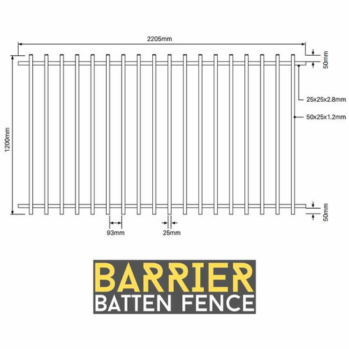 BARR Batten Pool Fence 1200 High Panel Details. BARR Batten Pool Fence 1200 High Panel Details.