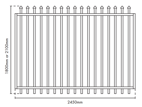 2.1m high x 2.45m wide Security Gate, Powder Coated Black. 2.1m high x 2.45m wide Security Gate, Powder Coated Black.