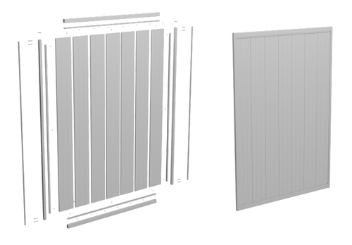 Option 1: Components of the kit form, 1.8m wide PVC gate, featuring an aluminium frame.