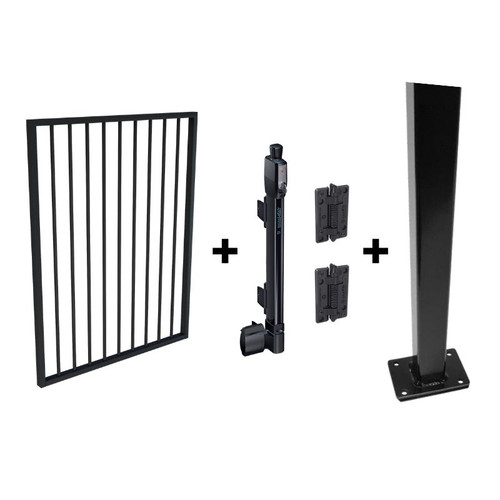 Pool Safe Gate Kit - CRAZY Package Deal - with flanged latch post (1.6m) to bolt down - Black Pool Safe Gate Kit - CRAZY Package Deal - with flanged latch post (1.6m) to bolt down - Black