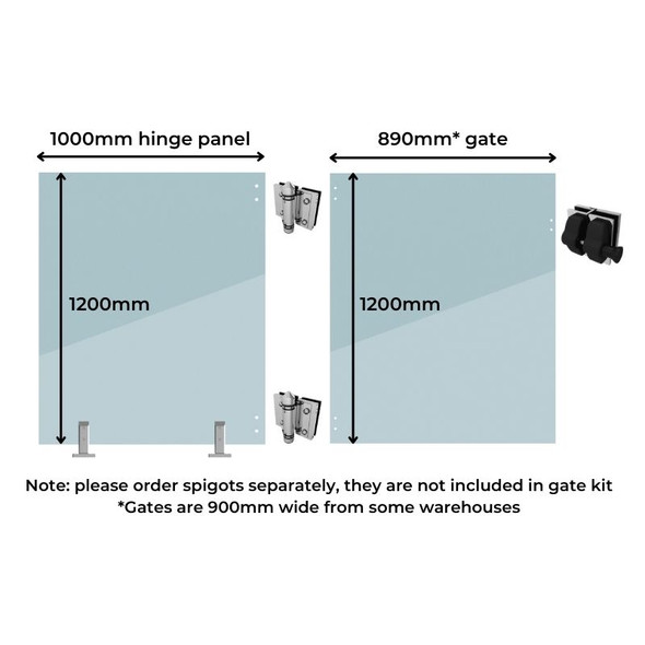 Pool Glass Gate Kit - 1000mm wide gate hinge/support panel + 900mm* wide gate