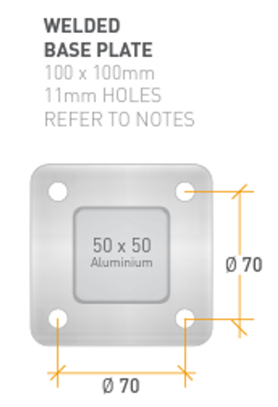 100 x 100 mm Base Plate detail for 1.6 m Pool Fence Gate Latch Post.