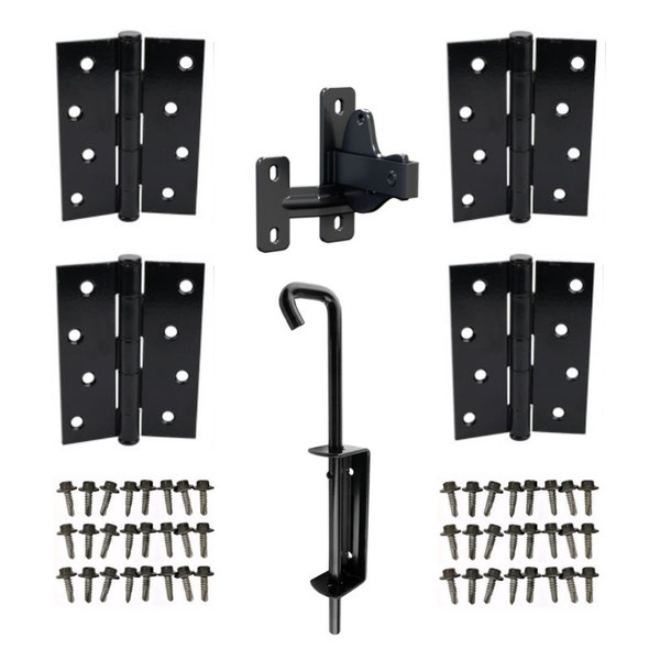 Double Gate Standard fittings set - with Butt Hinges, D-Latch, Drop Bolt and Tek screws.