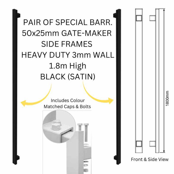 Pair of 1.8m High BARR Gate-Makers - Gate Converters/Gate Styles to Transform a BARR Batten Fence Panel into a Custom-Width Gate - Satin Black