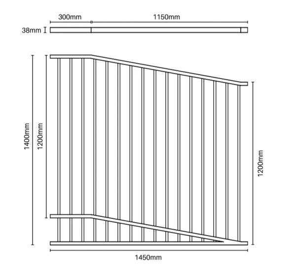 Details of Raked Aluminium Pool Fence Retaining Wall Panel - 1400mm High - Slopes to 1200mm high x 1450mm wide.