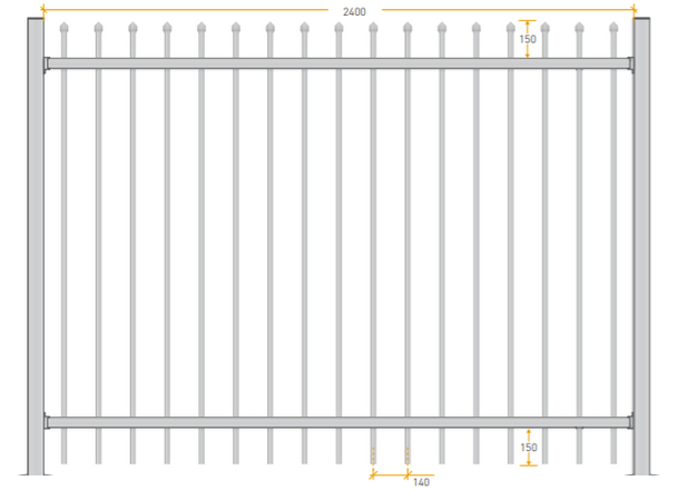 1.8m high x 2.4m Aluminium Crimped Top Security Fence Panel, Powder Coated Black
