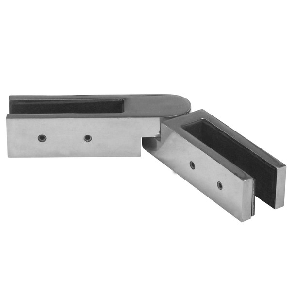 RIGI Premium Inline Glass to Glass Joiner Stainless Steel Steel Finish - Showing backside with hex head screws for friction fit clamping.