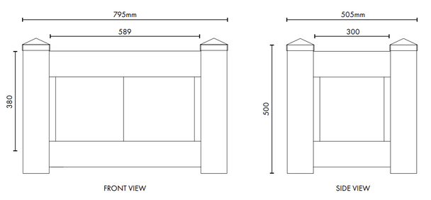 Details of Large White PVC Planter Box - 795mm long x 505mm wide - 500mm high - Side Info