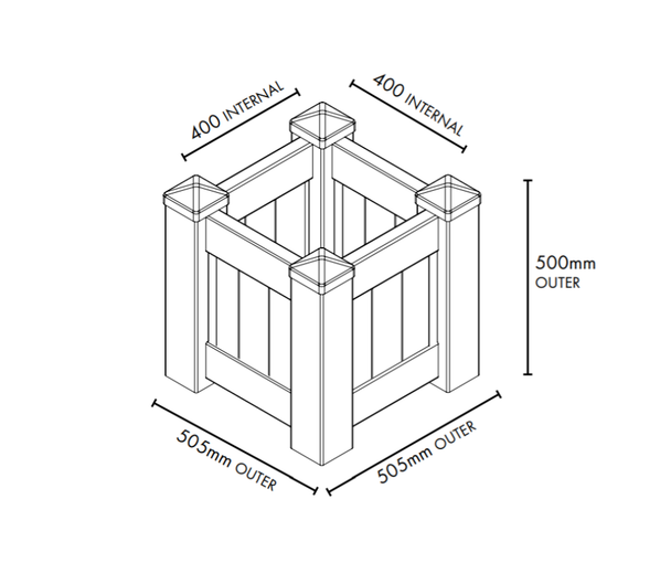 Diagram of Square White PVC Planter Box - 505mm long x 505mm wide - 500mm high