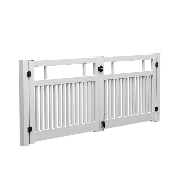 White Flat-Top Double-Rail Design - double-gate setup picture with black hinges and latch.