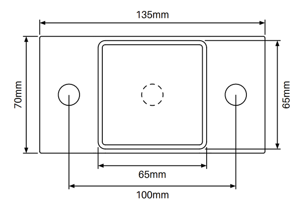 8mm thick welded Base Plate Details for 2.7m long security fence posts. Base plate has 2 x 13mm holes. (Plus extra hole in centre for drainage).
Base plate is  135mm long x 65mm wide.
Note: base plate can be buried for inground posts and acts as an anchor flange.