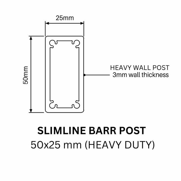 End-View of Heavy Duty Slimline BARR Batten Fence Post - 2500mm long - Satin Black