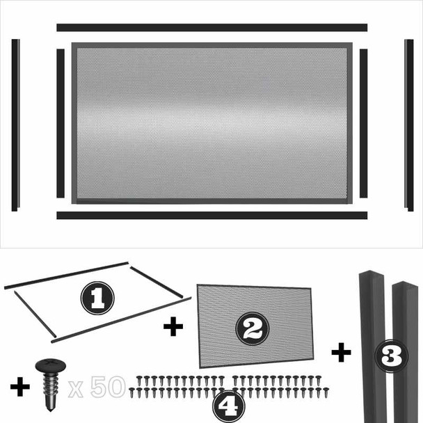 EASY-BUY Complete Kit Package Deal - PREMIUM Perf. (Perforated) Pool Fence Panel - Black - 2000mm wide x 1200mm high - U Channel Fixing Method 2