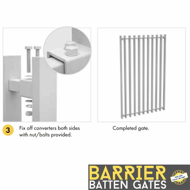 Step 3 How to install 1.8m High BARR Gate-Makers - Gate Converters/Gate Styles to Transform a BARR Batten Fence Panel into a Custom-Width Gate - Pearl White
