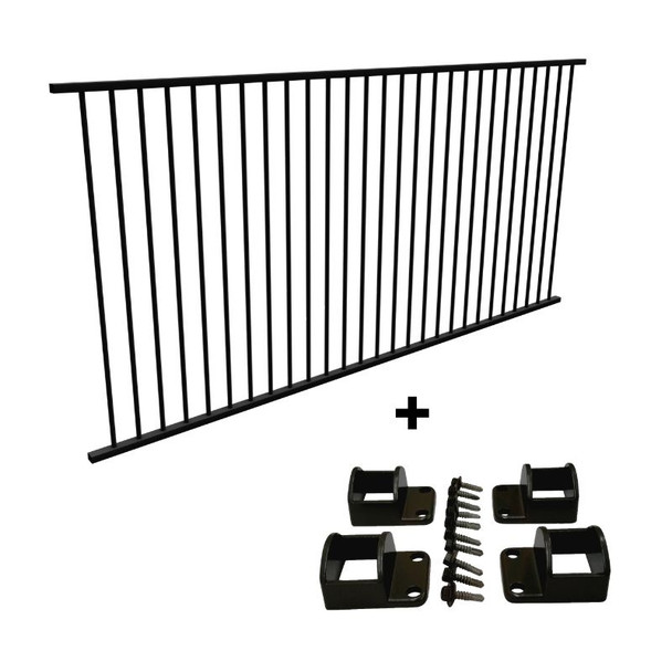 Panel + Fittings Package Deal - 2.4m Pool Fence Panel PLUS Fittings Set - Black Aluminium. - 2.45m (*or 2.4m) x 1.2m high.