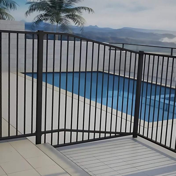 1.4m High Black Flat-Top Aluminium Raked Retaining Wall  Fence Panel (Pool-Compliant)