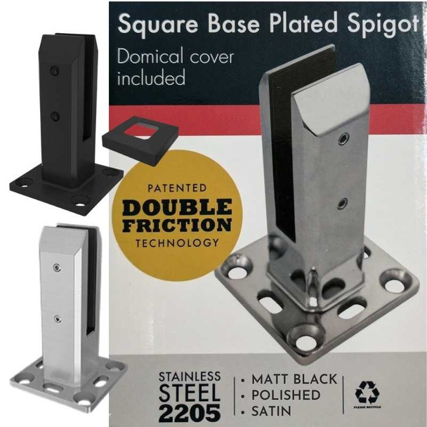 Easy Adjust 2205 Stainless Steel Square Pool Glass Spigot in Polish, Satin or Matt Black Finishes.