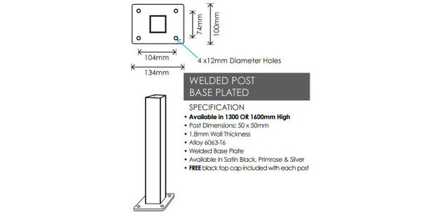 1.6m Fence Post with base plate in colour of your choice. (Black, Monument, Primrose and Pearl white base plates may differ in detail depending on location). 