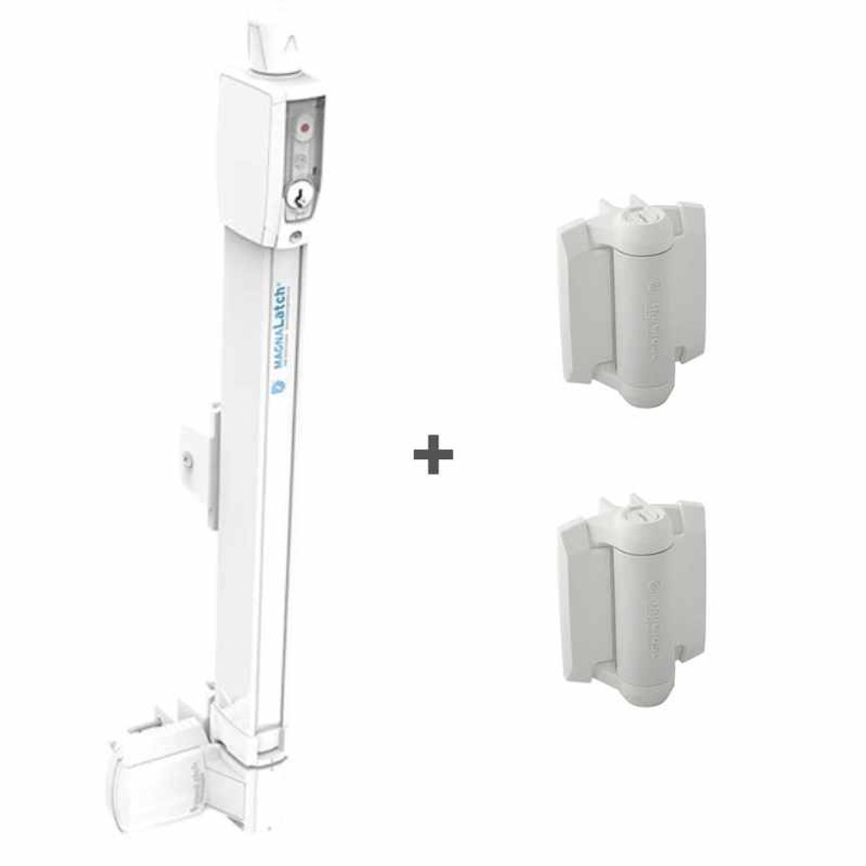 WHITE Pool Safe Gate Pack 'Series 3' D&D Magna Latch & Premium Easy
