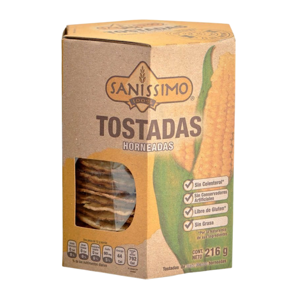 Tostadas de maiz horneado sanissimo galletas baked corn crackers latin products, mexican products mountain market kosher