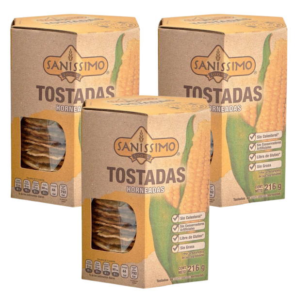 Tostadas horneadas de maiz  sanissimo galletas baked corn crackers latin products, mexican products mountain market, white corn