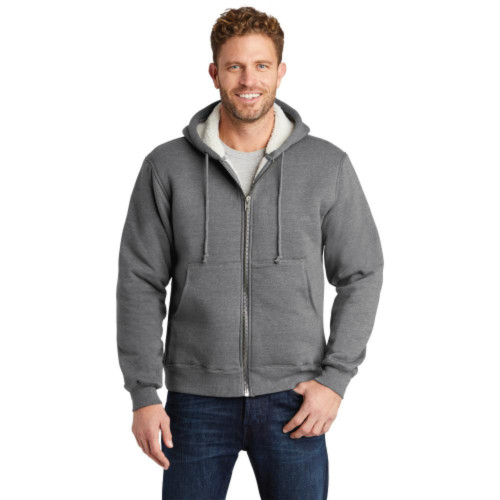 Heavyweight Sherpa-Lined Hooded Fleece Jacket-Snapone