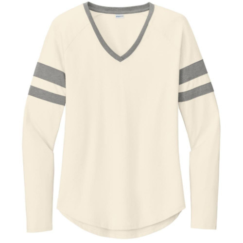 Ladies Halftime Stripe Long Sleeve V-Neck Tee-Snapone Ladies Halftime Stripe Long Sleeve V-Neck Tee-Snapone
