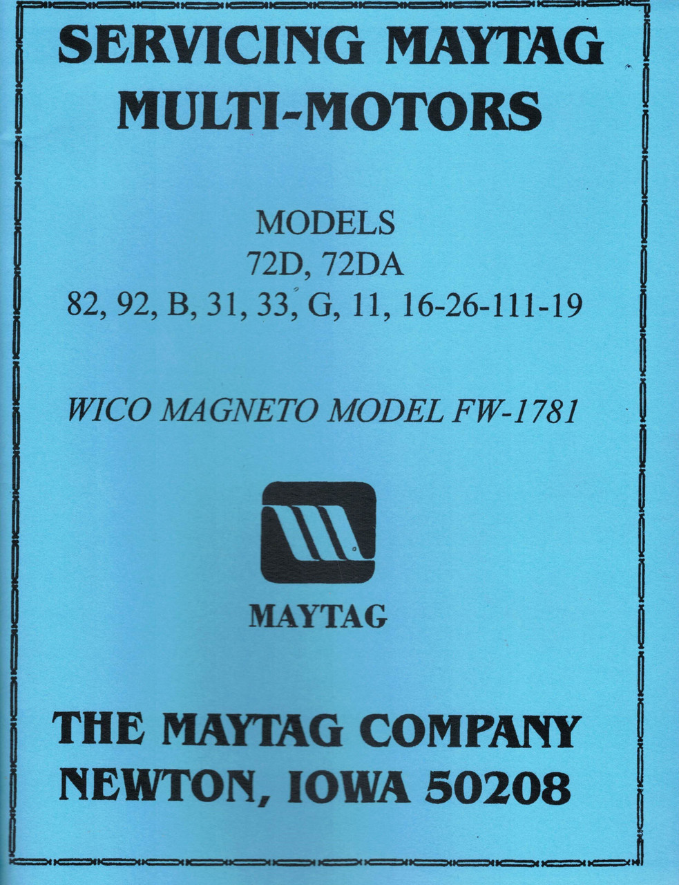 Maytag Gas Motor Engine Service Book Parts Manual & Serial # List Model 92 82 72 