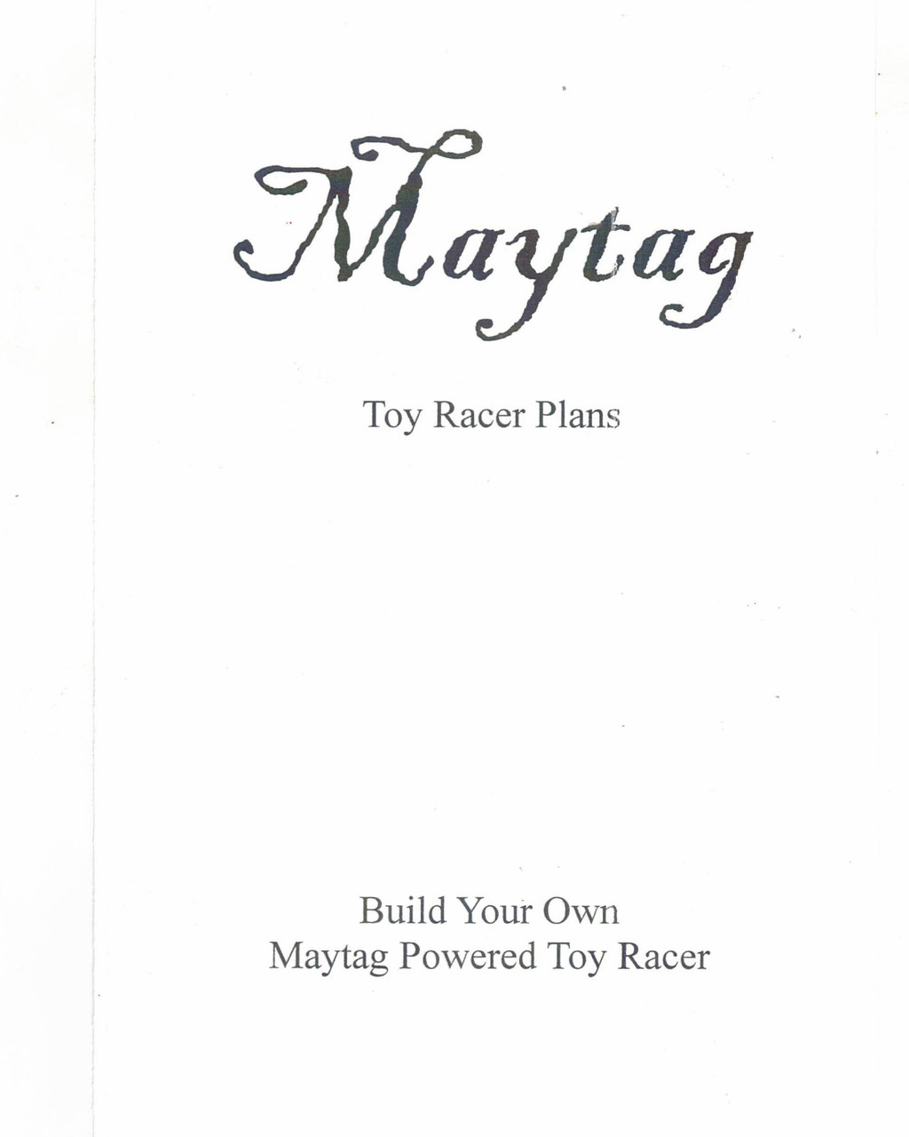 Book, Maytag Toy Racer Plans