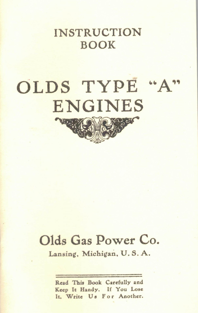 Book, Olds Type A Engine Manual