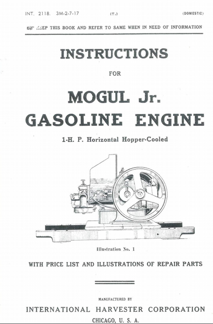 Book, Mogul Jr. 1 hp Instruction Book