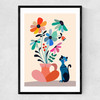 Cat and Daisy Narrow Black Frame