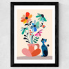 Cat and Daisy Wide Black Frame