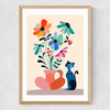 Cat and Daisy Medium Oak Frame