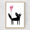 Wolf Balloon Love Narrow Oak Frame